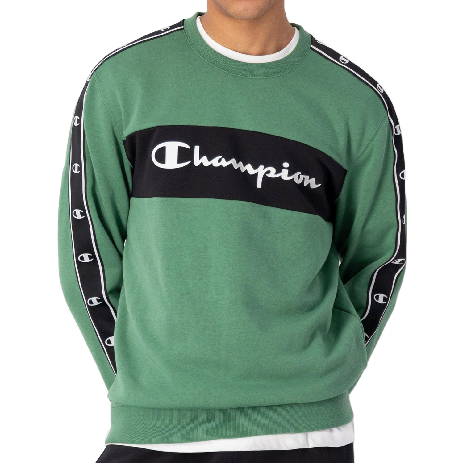 Champion Sweatshirt mit Jacquardband grün-schwarz (ABVERKAUF)