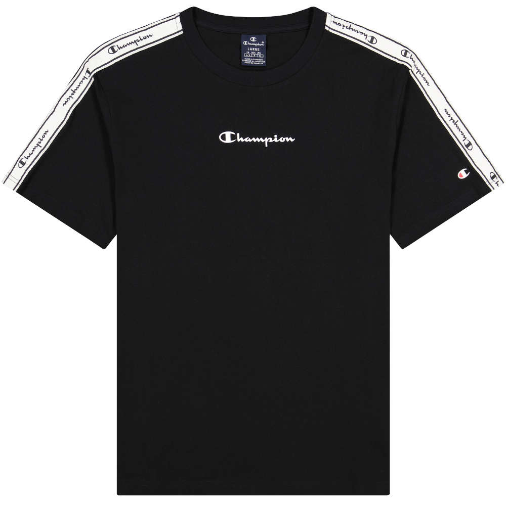 Champion Rundhals T-Shirt mit weißen Seitenstreifen Schwarz M