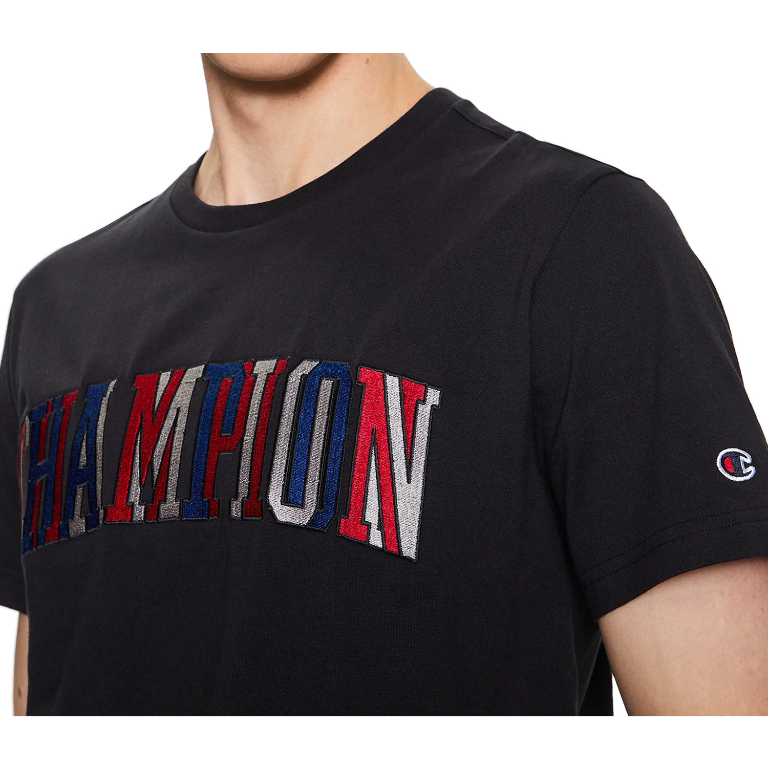 Champion Baumwoll-T-Shirt mit mehrfarbigem Logo im Colleg-Stil schwarz (ABVERKAUF)