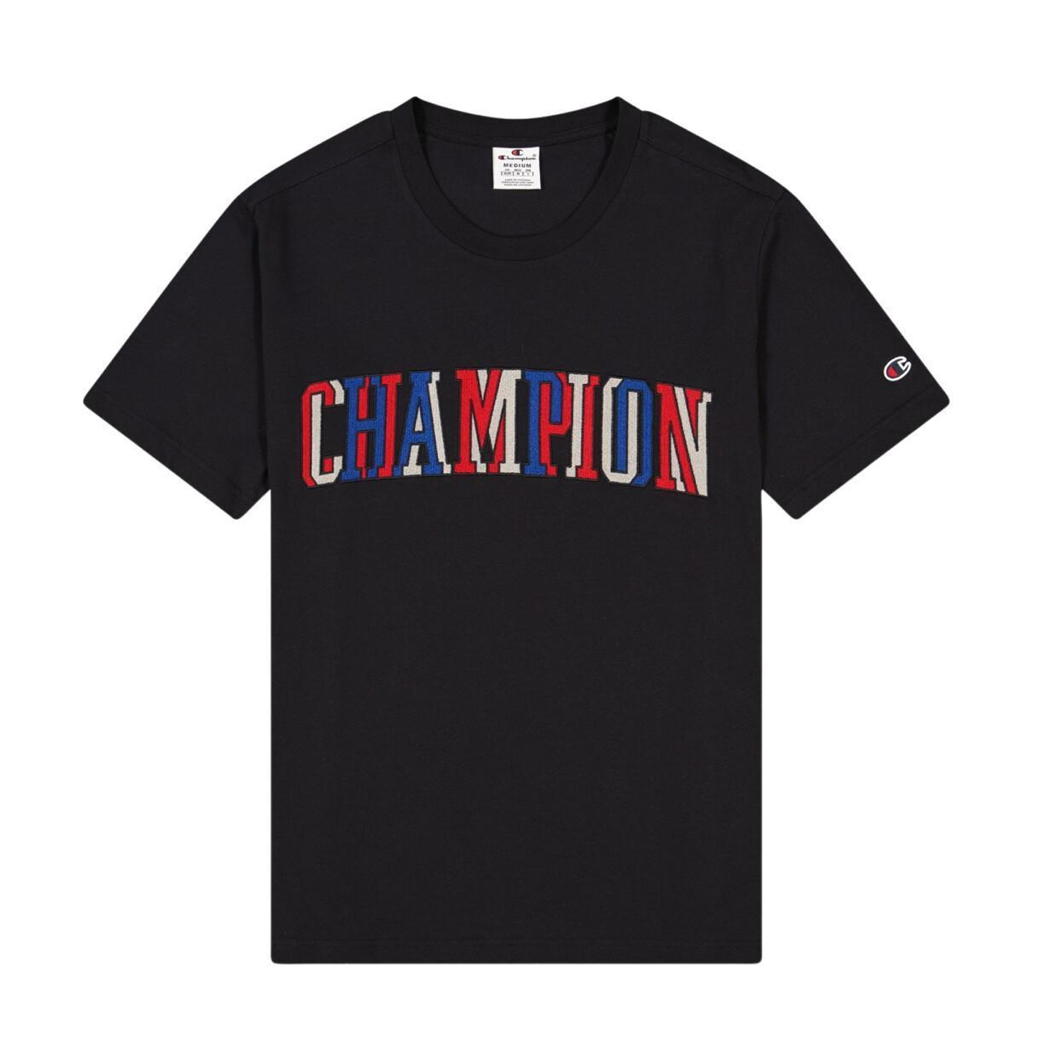 Champion Baumwoll-T-Shirt mit mehrfarbigem Logo im Colleg-Stil schwarz