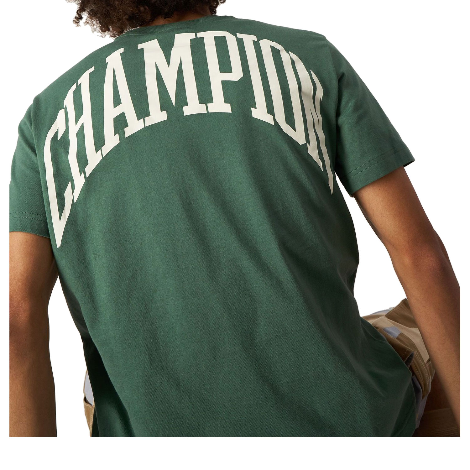 Champion Rundhals T-Shirt aus Baumwolle mit Logo im College-Stil laubgrün