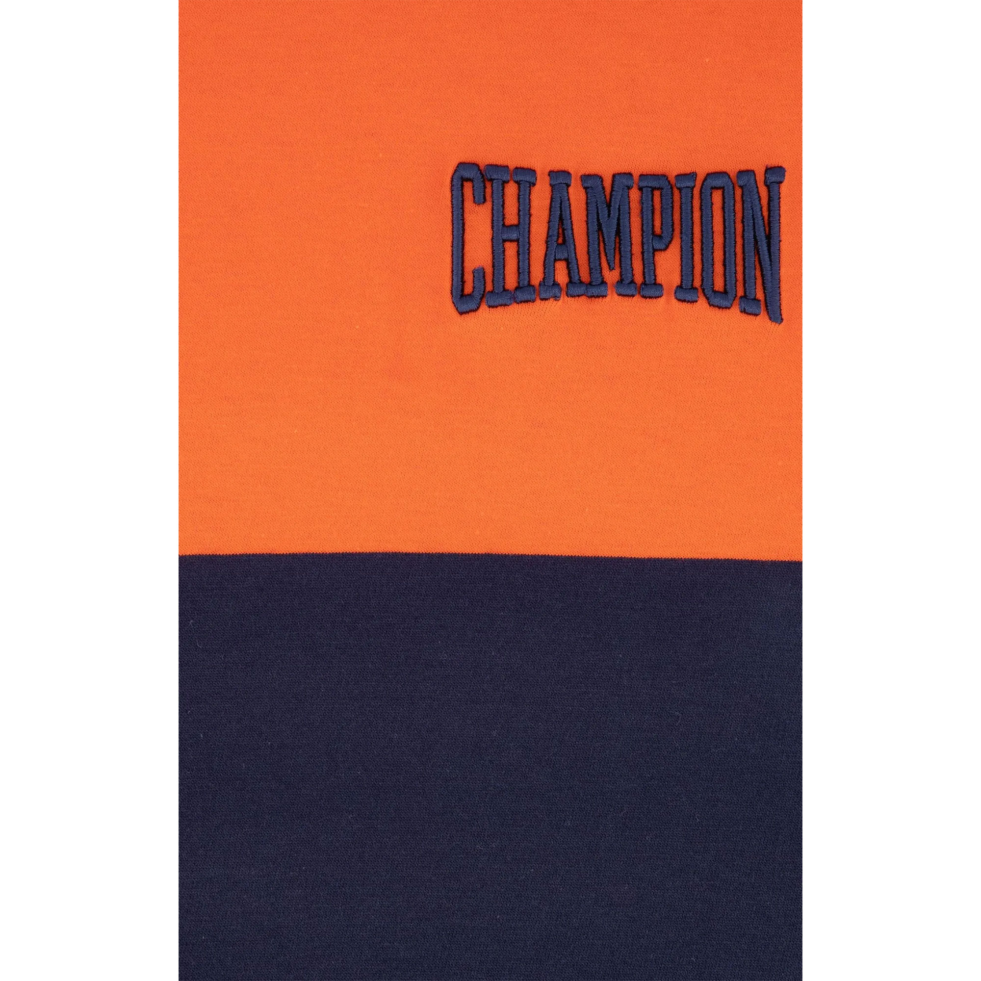 Champion gestreiftes Preppy-T-Shirt Dunkelblau-Orange M
