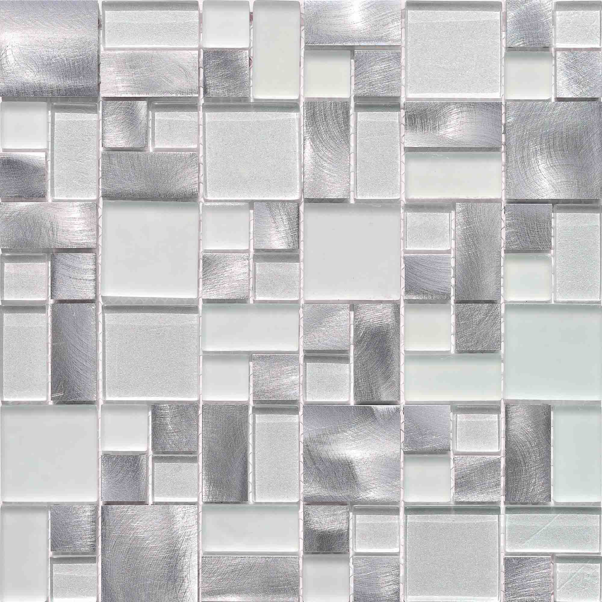 MOSAIK Wandmosaik Glas/Metall - Silber / 30 x 30 cm Netz