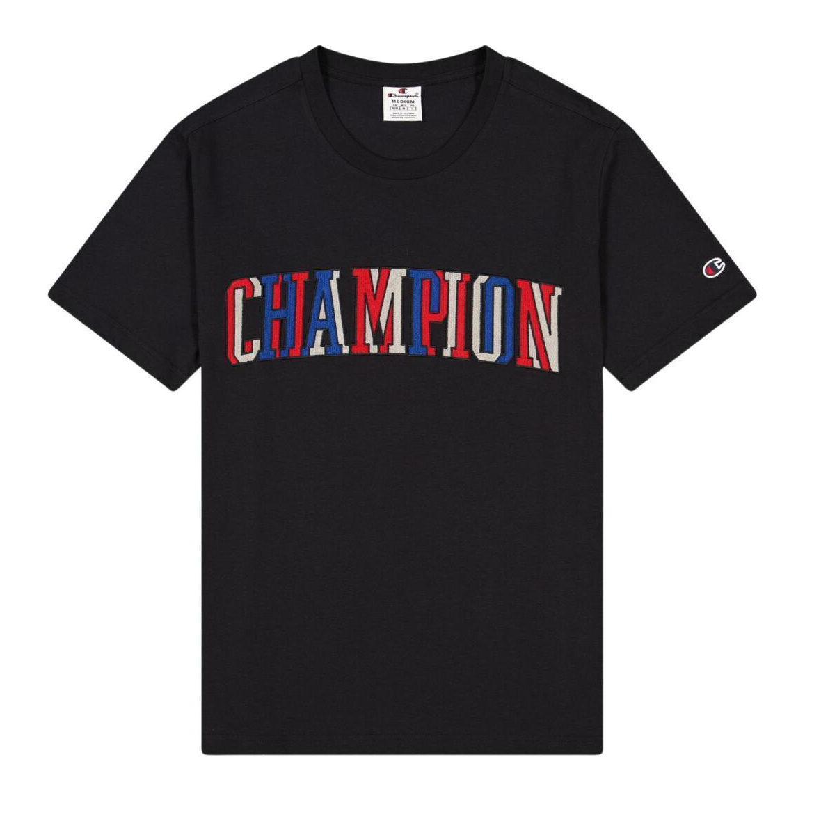 Champion Baumwoll-T-Shirt mit mehrfarbigem Logo im Colleg-Stil schwarz (ABVERKAUF)