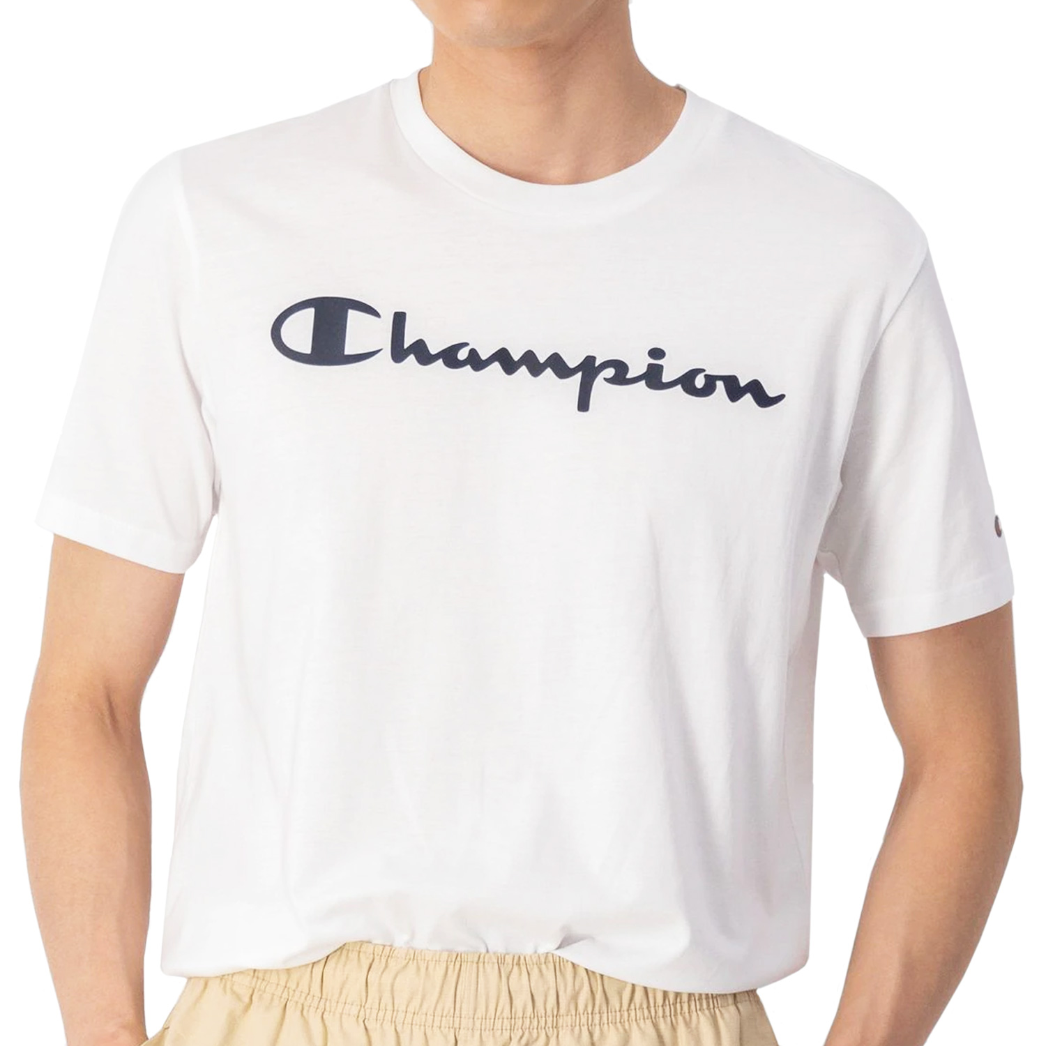 Champion Rundhals-T-Shirt aus Baumwolle mit Logo-Schriftzug weiss
