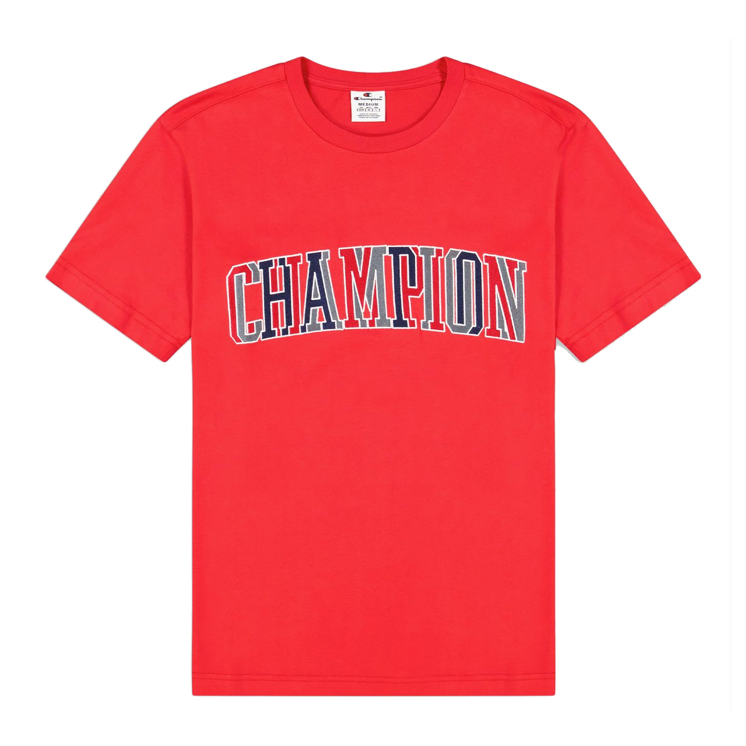 Champion Baumwoll-T-Shirt mit mehrfarbigem Logo im Colleg-Stil rot