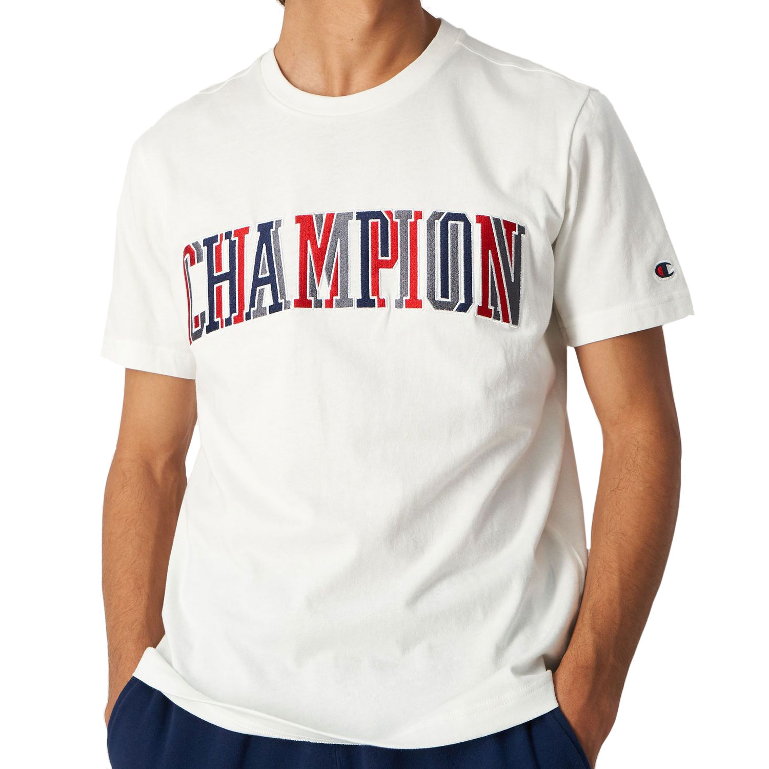 Champion Baumwoll-T-Shirt mit mehrfarbigem Logo im Colleg-Stil weiss (ABVERKAUF)
