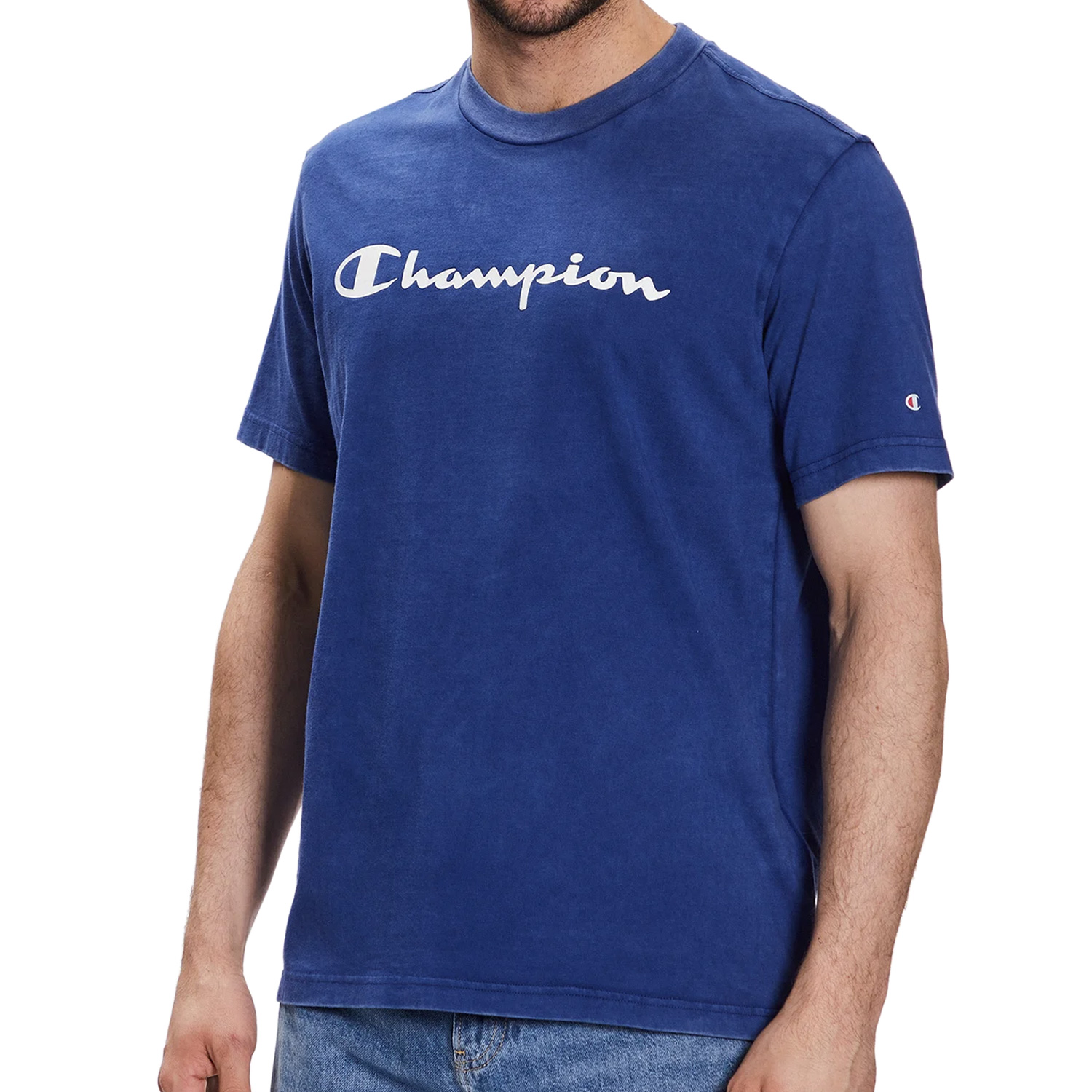 Champion Crewneck T-Shirt mit Logo-Schriftzug blau