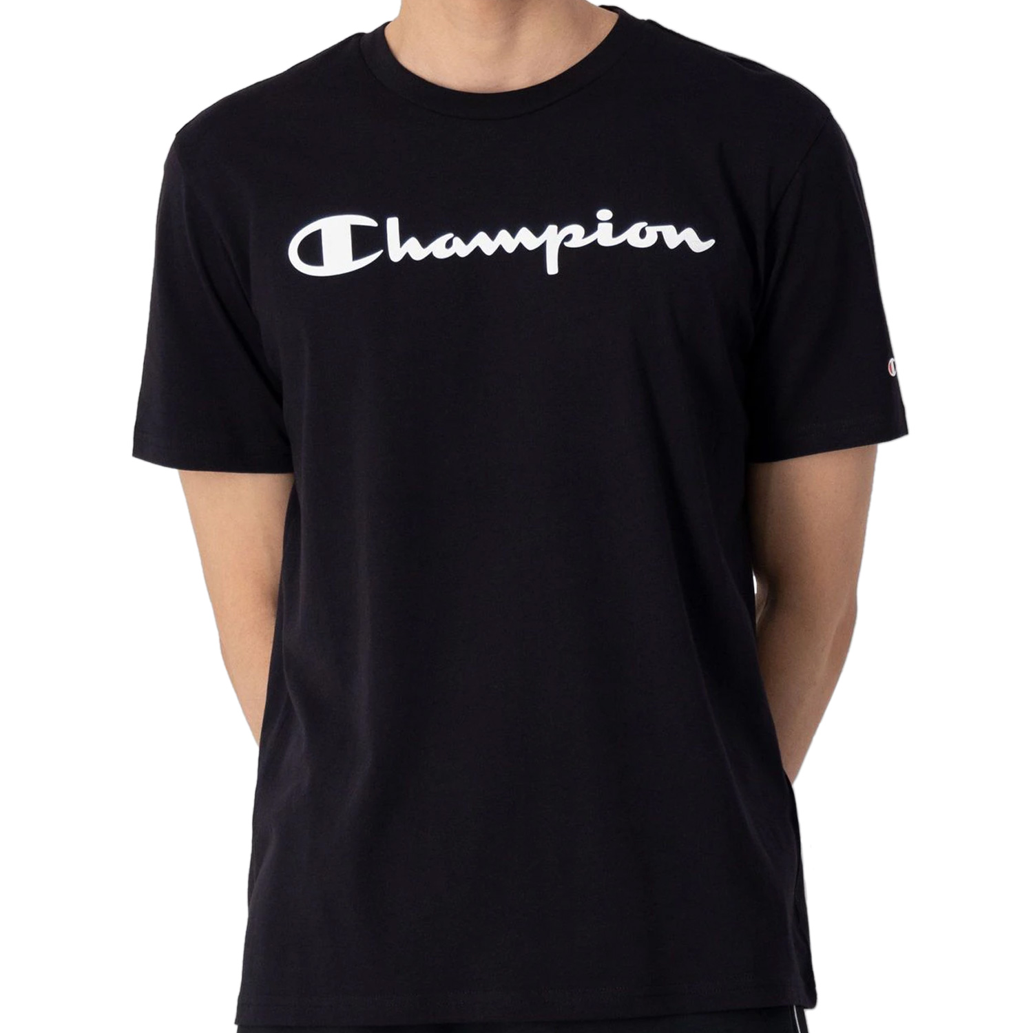 Champion Rundhals-T-Shirt aus Baumwolle mit Logo-Schriftzug schwarz