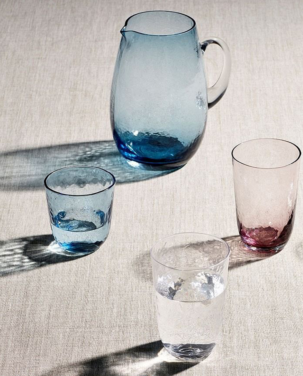 Broste HAMMERED Wasserglas 335ml Ø9x9cm klar-blau