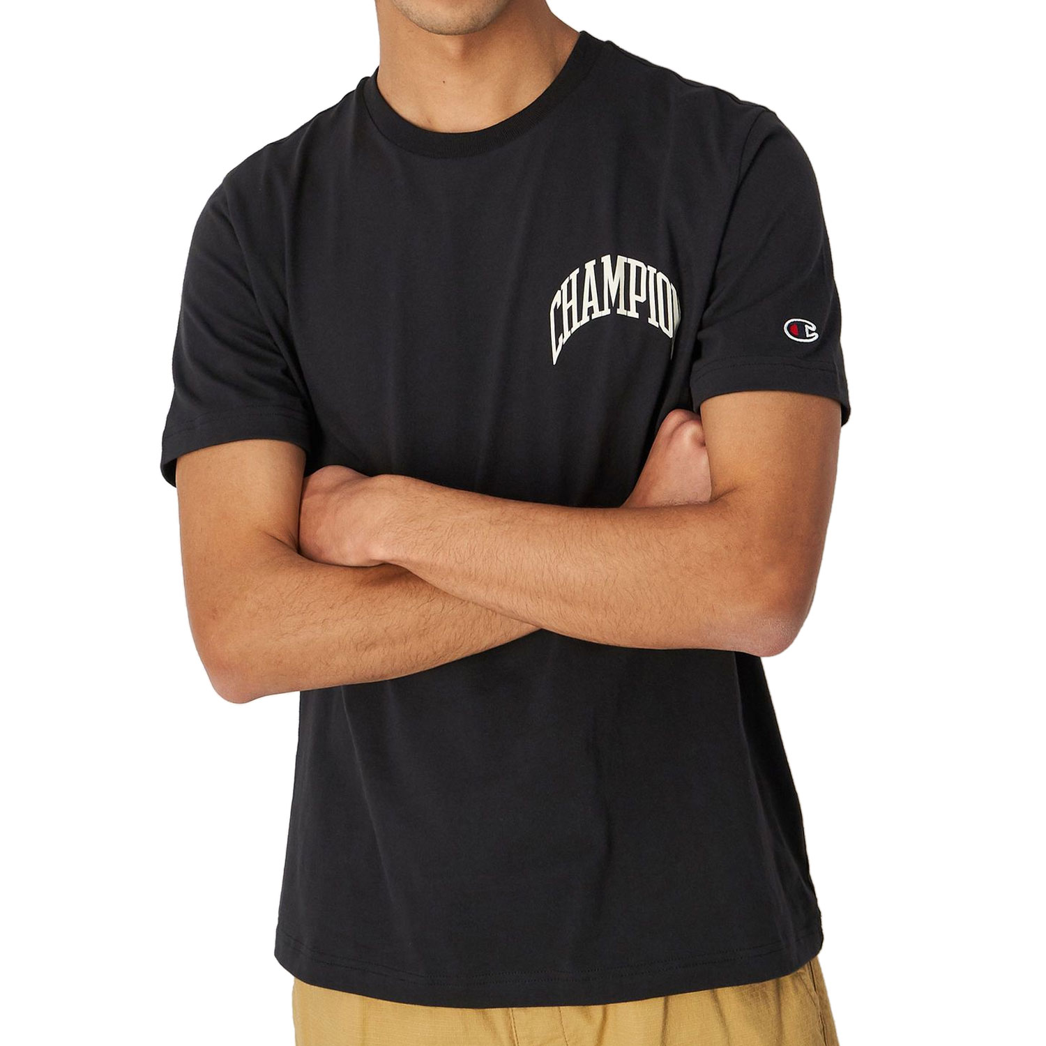 Champion Rundhals T-Shirt aus Baumwolle mit Logo im College-Stil schwarz