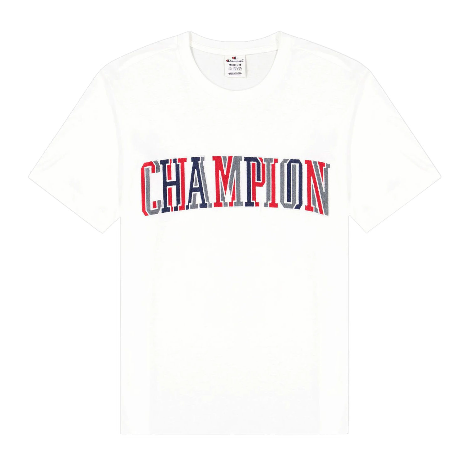 Champion Baumwoll-T-Shirt mit mehrfarbigem Logo im Colleg-Stil weiss