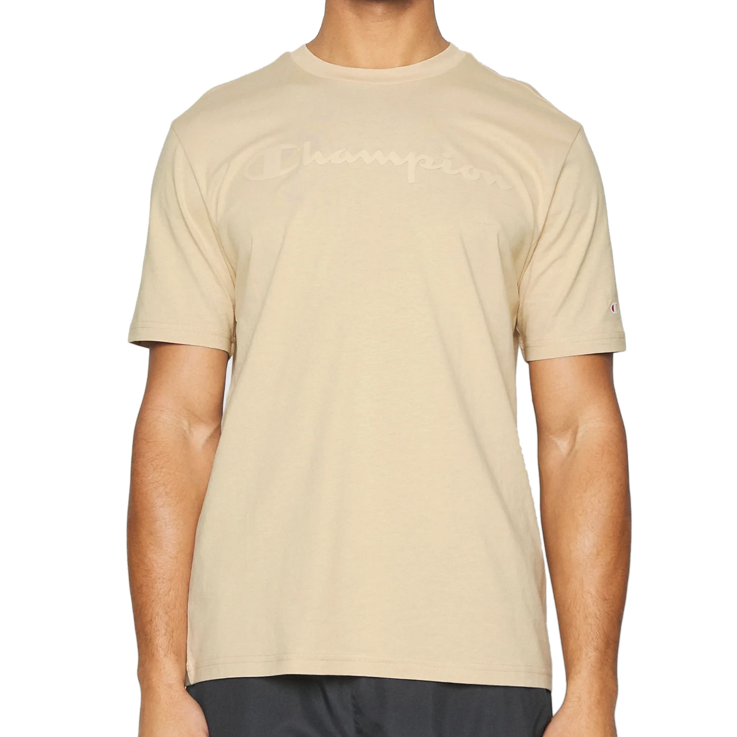 Champion Rundhals-T-Shirt aus Baumwolle mit Logo-Schriftzug beige