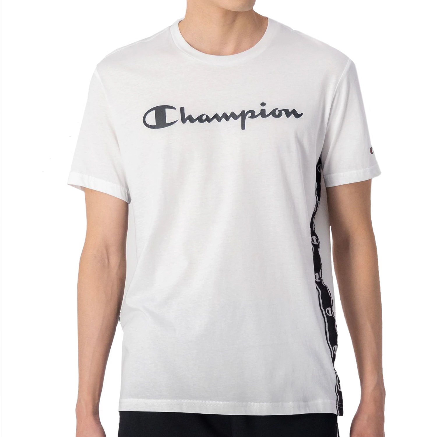 Champion Baumwoll-T-Shirt mit seitlichem Logoband weiss